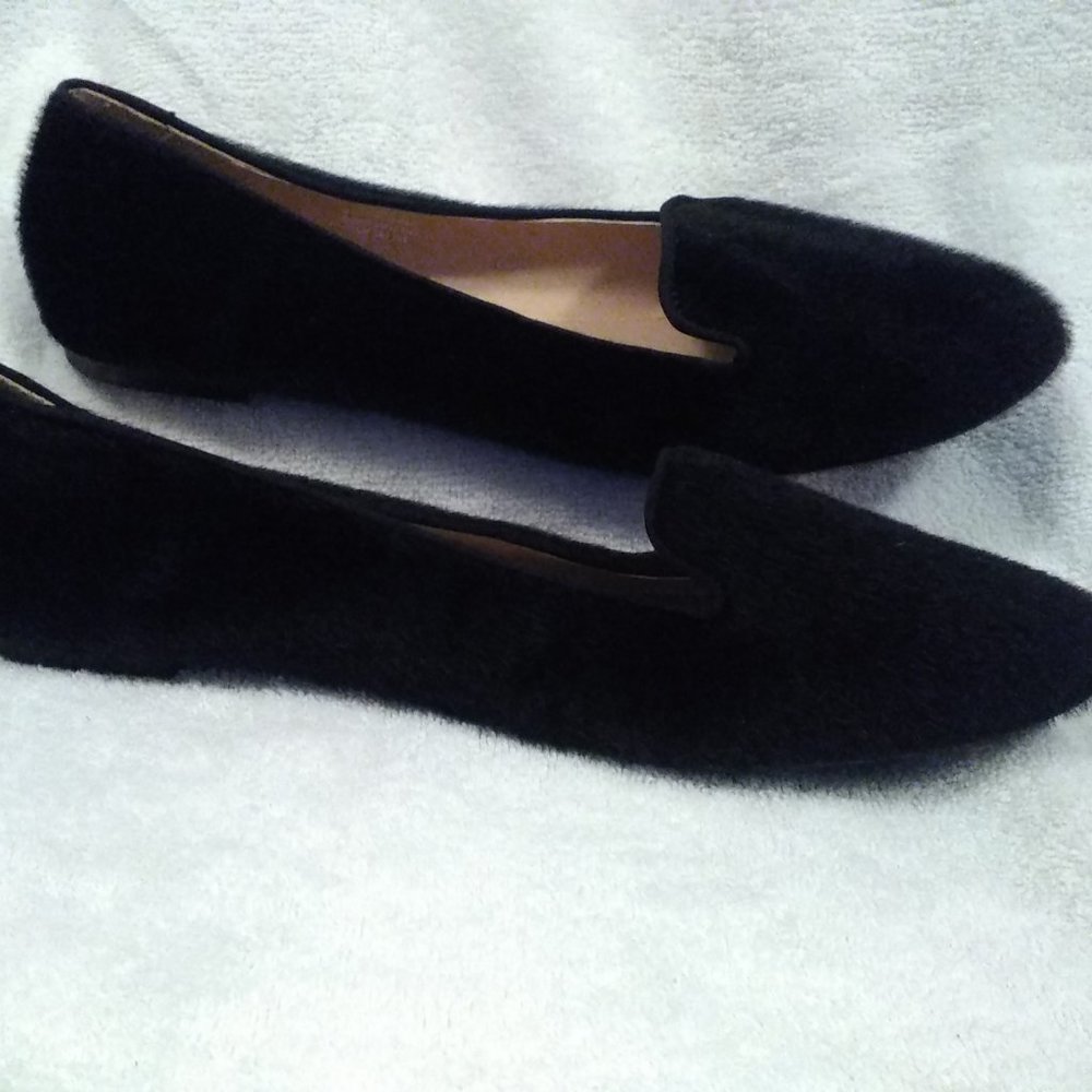 H&M Black Shear Faux Fur Flats  .8.5/40 sm